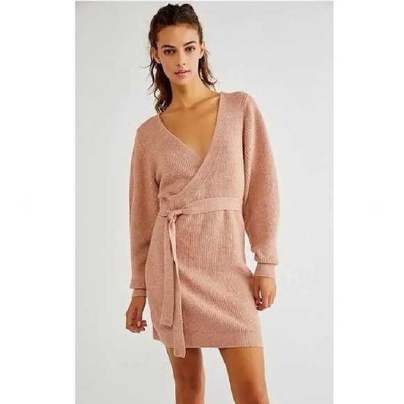 Free People Sienna Wrap Mini Sweater Dress - Picture 1 of 10